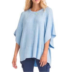 Vineyard Vines Alpaca Blend Ribbed Sweater Poncho Blue Size XS/S